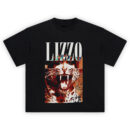 Lizzo Fierce Feline Graphic T-shirt featuring Lizzo’s face merged with roaring leopard artwork