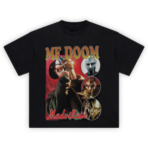 MF DOOM Madvillain T-Shirt featuring collage of masked portraits and Madvillain text