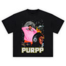 Smokepurpp UFO Drip Graphic T-shirt with moon, spaceship, fire, and pink hoodie collage