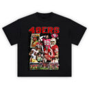 San Francisco 49ers Legacy Graphic Tee featuring collage of Jerry Rice, Joe Montana, and 49ers stars with cosmic background