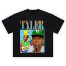 Tyler the Creator Golf Style Graphic Tee featuring colorful portraits and bold streetwear fashion