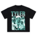 Tyler the Creator Green Collage T-Shirt featuring iconic outfits and performance moments in teal tones
