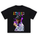 Travis Scott Astroworld Smiles Graphic Tee featuring smiling Travis in plaid with purple cosmic background