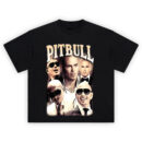 Pitbull Mr Worldwide Graphic Tee featuring collage of iconic looks with bold lighting and suit styles