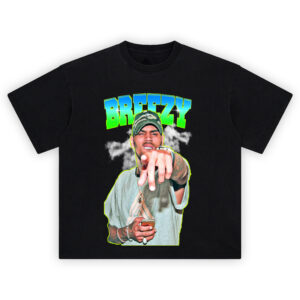 Chris Brown Street Icon Graphic Tee featuring bold lettering and expressive pose against cloud background