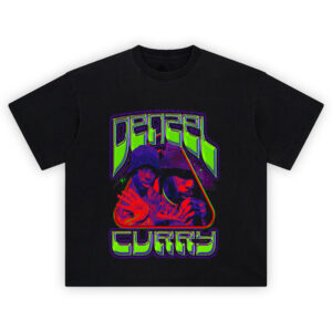 Denzel Curry Neon Psychedelic Graphic T-shirt with vibrant green and purple color scheme and dual portraits