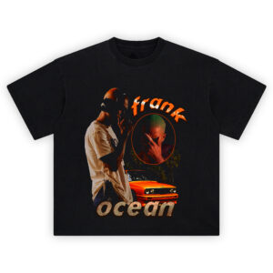 Frank Ocean Blonde Car Tee featuring vivid orange BMW and introspective portrait