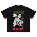 GTA Ice Cube Tee featuring Wasted screen, HUD elements, and grayscale Ice Cube