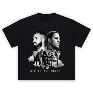 Drake J Cole Chess T-Shirt showing both rappers in grayscale playing chess, with floating heads and “Big As The What?” text.