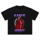 Kanye West Donda Era Graphic T-shirt featuring red outfits and masked silhouettes on a black and cosmic background
