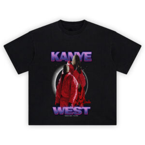 Kanye West Donda Era Graphic T-shirt featuring red outfits and masked silhouettes on a black and cosmic background