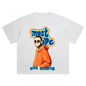 Most Dope Mac Miller Tribute T-shirt featuring retro graphic with Mac in orange coat and bold lettering