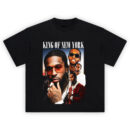 Pop Smoke King of New York Graphic T-shirt with layered portraits, chains, and cityscape theme