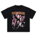 Post Malone Purple Collage T-Shirt featuring multiple images of the artist with lightning accents and a purple backdrop.