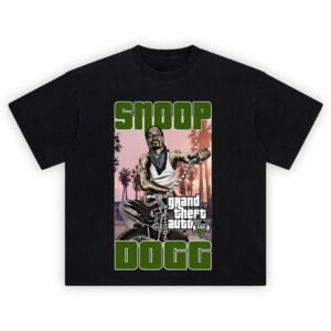 Snoop Dogg GTA Street Vibe T-shirt featuring Snoop illustration riding bike with GTA logo and palm trees