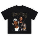 Snoop Dogg West Coast Legacy Graphic T-shirt featuring bucket hat and flannel Snoop collage with black background and gold star text