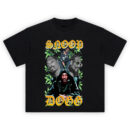 Snoop Dogg Legacy Shirt with collage of Snoop and green leaf background