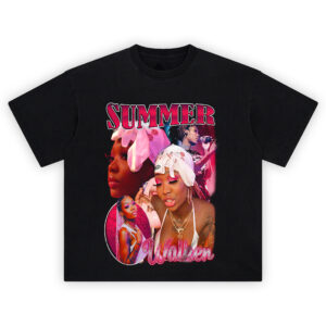 Summer Walker R&B Soul Graphic Tee featuring pink and red collage of the singer with bold feminine flair