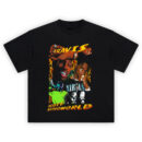 Travis Scott Astroworld Inferno Graphic T-shirt featuring fiery collage of Travis performing and posing in grunge-style layers