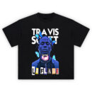 Travis Scott La Flame Shirt with neon flame and butterfly collage