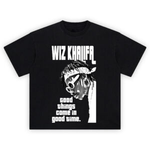 Wiz Khalifa Good Things Graphic Tee featuring side profile and bold quote in retro font