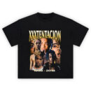 XXXTentacion 1998–2018 T-Shirt collage design with gold lettering and multiple X portraits