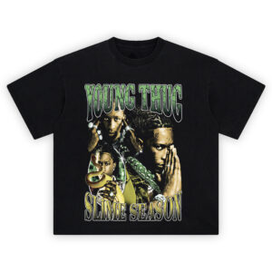 Young Thug Slime Season Graphic Tee with green snake details and collage of rapper visuals