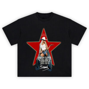 Beyoncé Cowboy Carter Rodeo Star T-shirt with red Western star, long blonde hair, and tour graphics