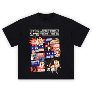 Beyoncé Cowboy Carter Circuit Tour Cities Shirt featuring pop-art panels of Beyoncé in various tour cities