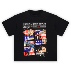 Beyoncé Cowboy Carter Circuit Tour Cities Shirt featuring pop-art panels of Beyoncé in various tour cities
