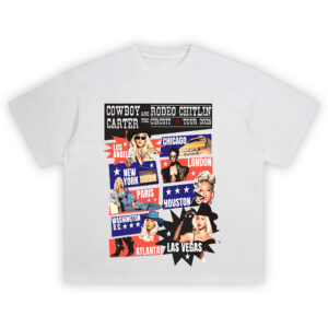Beyoncé Cowboy Carter Circuit Tour Cities Shirt featuring pop-art panels of Beyoncé in various tour cities