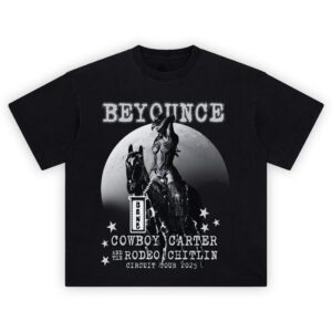 Beyoncé Cowboy Carter Rodeo Moonlight Shirt with Beyoncé riding a horse under a glowing moon