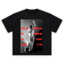 Beyoncé Cowboy Carter t-shirt with bold red quote Never ask permission over black-and-white stage photo