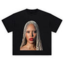 Beyoncé Cowboy Carter Blonde Braids Portrait Shirt showing Beyoncé with platinum braids and red lips