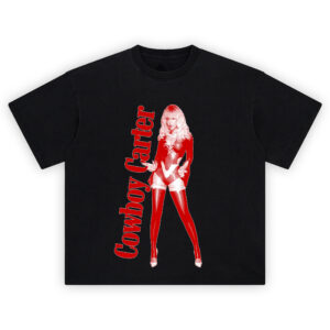 Beyoncé Cowboy Carter Pin-Up Fantasy Shirt in red pop art style with bold text
