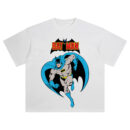 Batman Retro DC Comics Graphic T-shirt showing vintage Batman running with cape flowing, red BAT MAN logo above.