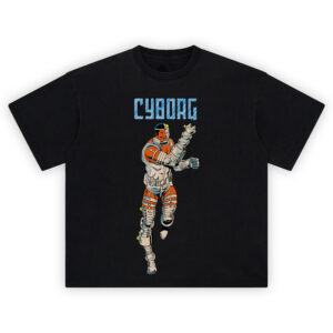 Cyborg Retro Tech Armor Graphic T-shirt with vintage comic artwork of Cyborg in silver armor.