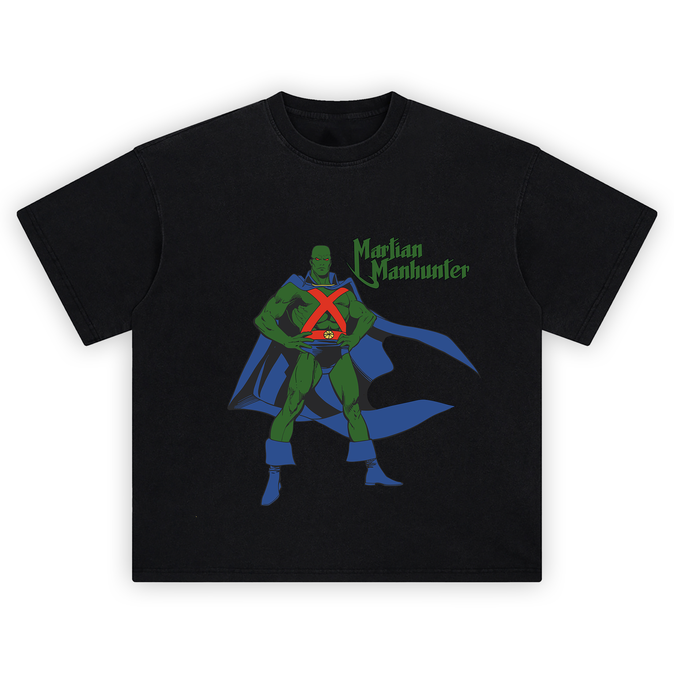 Martian Manhunter Classic Hero Stance T-shirt with comic book artwork of Martian Manhunter standing strong.