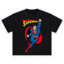 Superman Vintage Heroic Flight Graphic T-shirt featuring Superman flying with red cape and yellow logo.