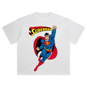 Superman Vintage Heroic Flight Graphic T-shirt featuring Superman flying with red cape and yellow logo.