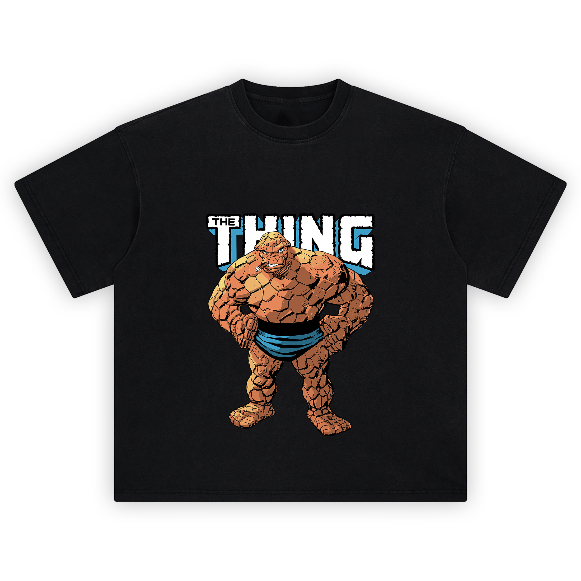 The Thing Classic Marvel Graphic T-shirt featuring Ben Grimm with cigar, orange rocky body, and bold comic text above.