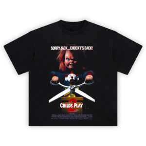 Childs Play 2 Shirt featuring Chucky with scissors from classic horror movie poster