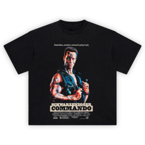 Commando Shirt featuring bold Schwarzenegger action hero movie art