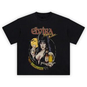 Elvira Mistress of the Dark Shirt featuring Halloween 1991 beer promo design