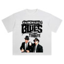 Blues Brothers Shirt with Jake and Elwood in black suits, fedoras, and sunglasses