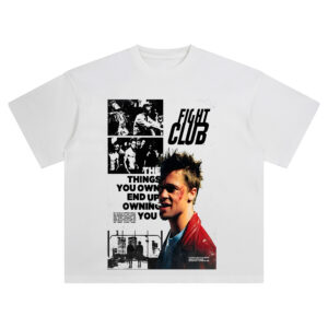 Fight Club Shirt with Tyler Durden in red jacket and rebellious movie quote design