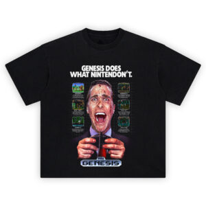 Genesis Does What Nintendon't Shirt with bloody gamer and SEGA Genesis game screen collage