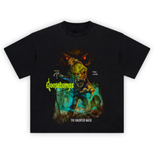 Goosebumps Haunted Mask Shirt with spooky Carly Beth haunted mask scene design