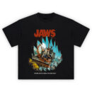 Jaws Orca Shirt featuring Chief Brody on the Orca boat with shark jaws closing in