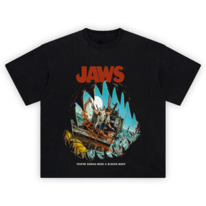 Jaws Orca Shirt featuring Chief Brody on the Orca boat with shark jaws closing in